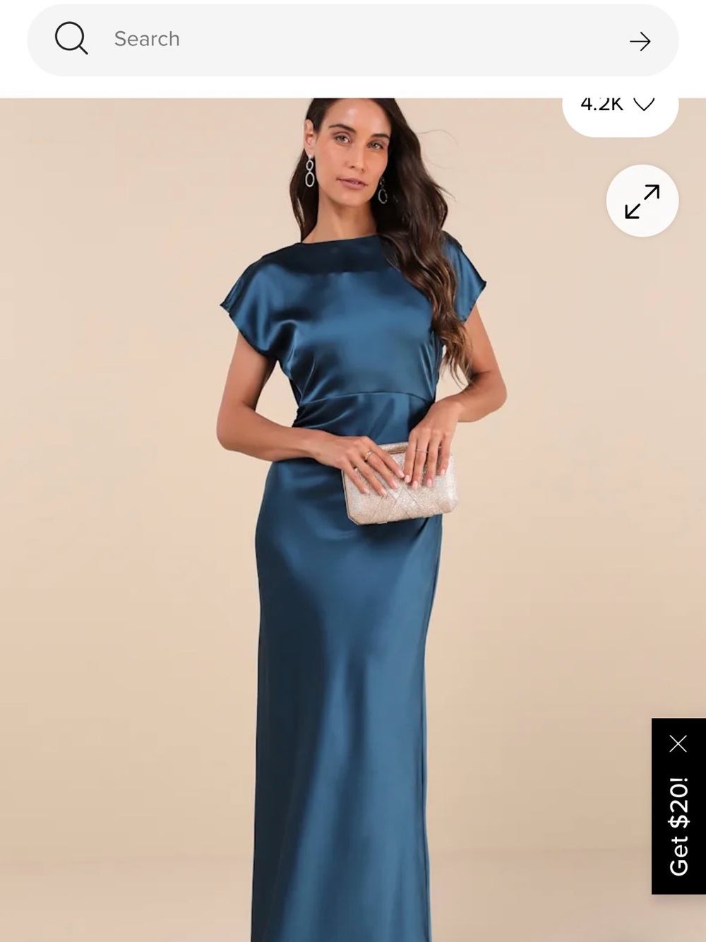 Lulu's Satin Cap-Sleeve Maxi Dress in Teal Blue